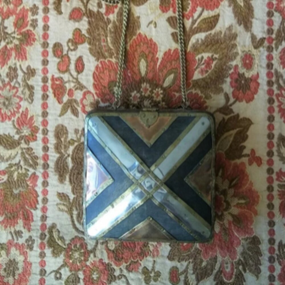 Vtg Boho Mixed Metal Chain Purse